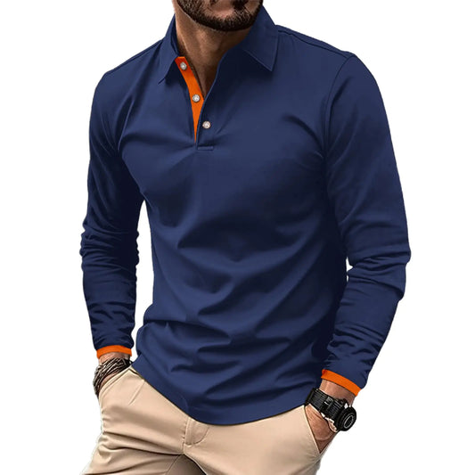 PEVOSU Mens Long Sleeve Polo Shirts Casual Cotton Polo T Shirt Collared Button Classic Golf Polo Tee Shirt